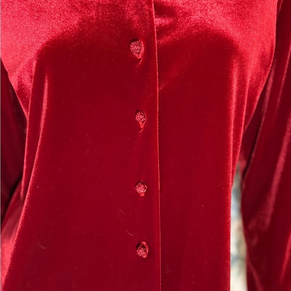 Vintage Saks Fifth Avenue Red Velvet Button Down Shirt - Picture 3 of 11